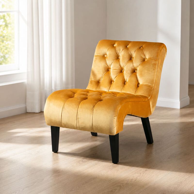 GOODSILO Armless Velvet Upholstered Accent Chair Leisure Chair with Wooden Legs for Living Room, Bedroom, Office, Small Spaces image number 3