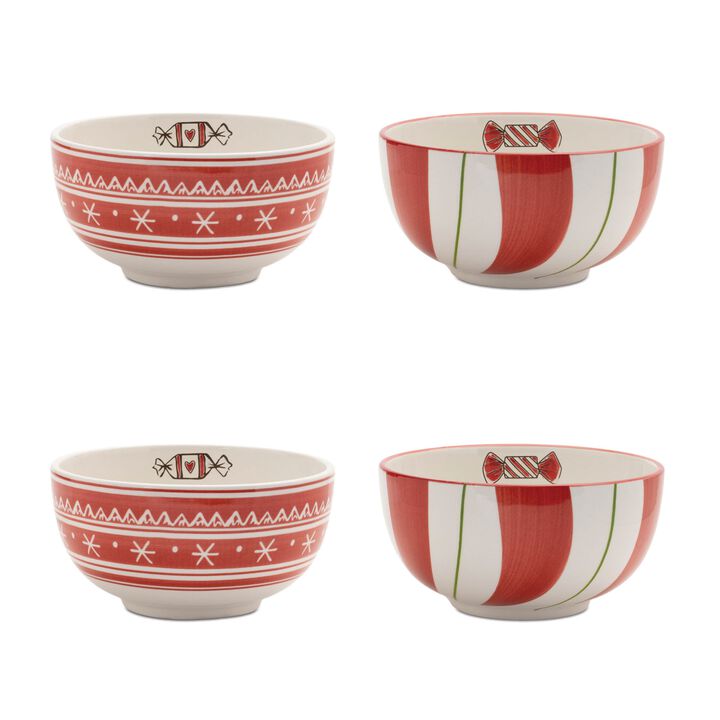 Set of 4 Ceramic Santa Candy Bowls for Holiday Treats, Snacks, or Tabletop Decor