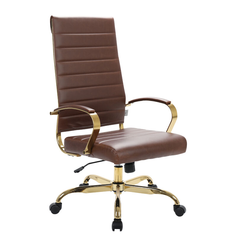 LeisureMod Benmar High-Back Leather Office Chair with Swivel, Tilt, Adjustable Height, Ergonomic Design for Home Office, Study, or Workspace