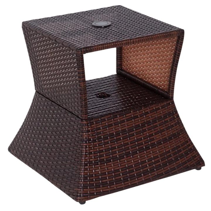 Hivvago 2-Tier Outdoor Wicker Side Table for Patio or Garden