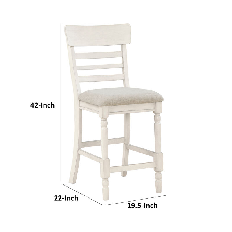 Will 26 Inch Counter Height Chair, Gray Polyester Upholstery, White, Set of 2 image number 5