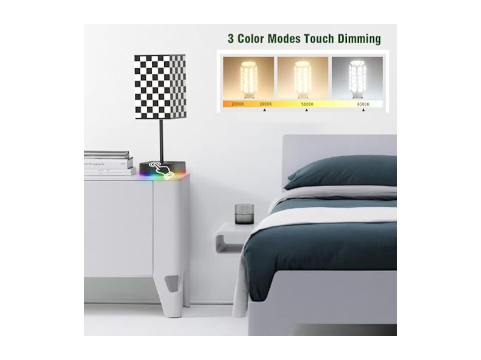 Touch Control LED 3 Color Fabric Table Lamp For Living Room Office Nightstand