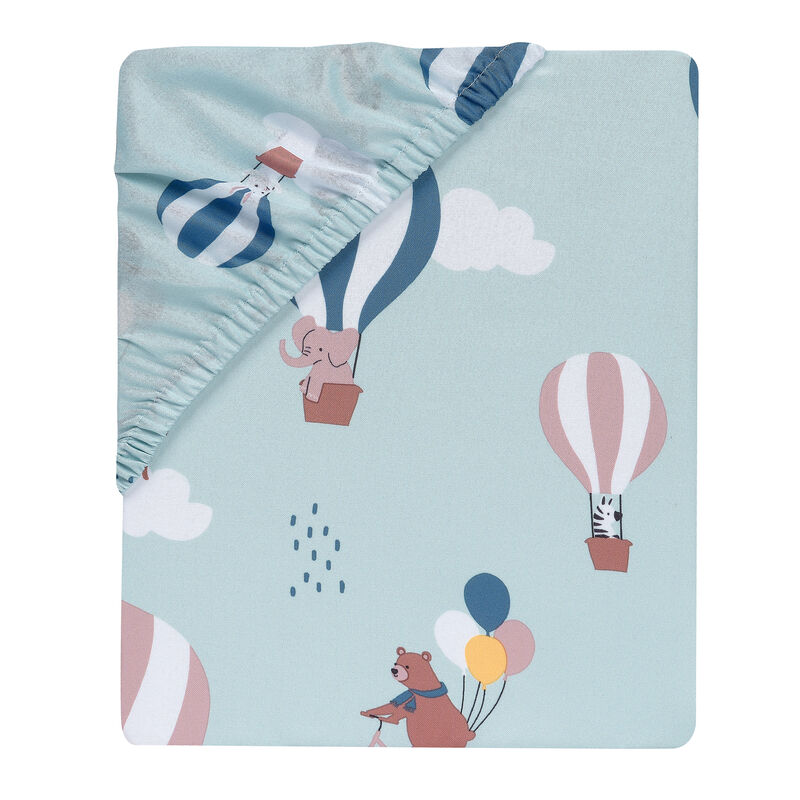 Bedtime Originals Up Up & Away Hot Air Balloon Animals Fitted Crib Sheet - Blue