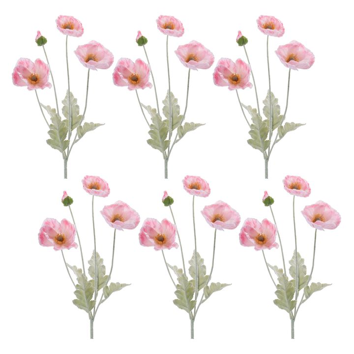 Faux Poppy Sprays Set of 6 for Rustic, Spring, or Summer Floral Displays