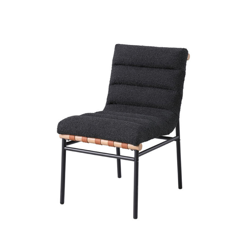 Kive Dining Chair Set of 2, Iron Legs, Black Channel Tufted Boucle
