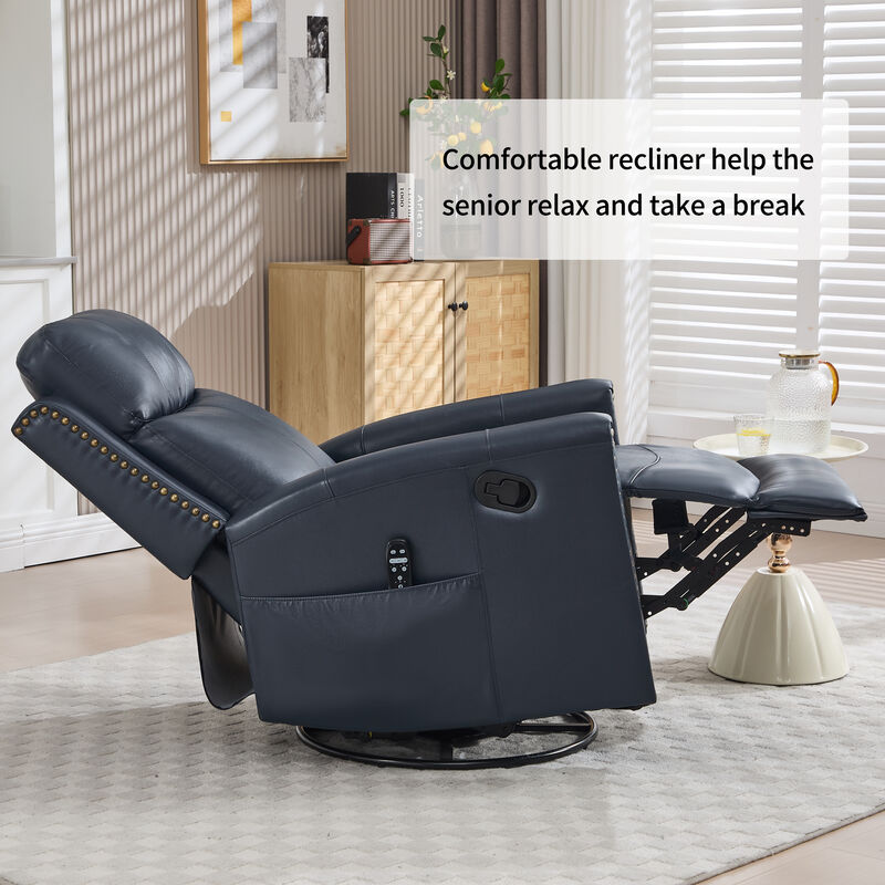 Genuine Leather Heat Massage Manual Recliner Chair with Rocker and Swivel for Living Room image number 7