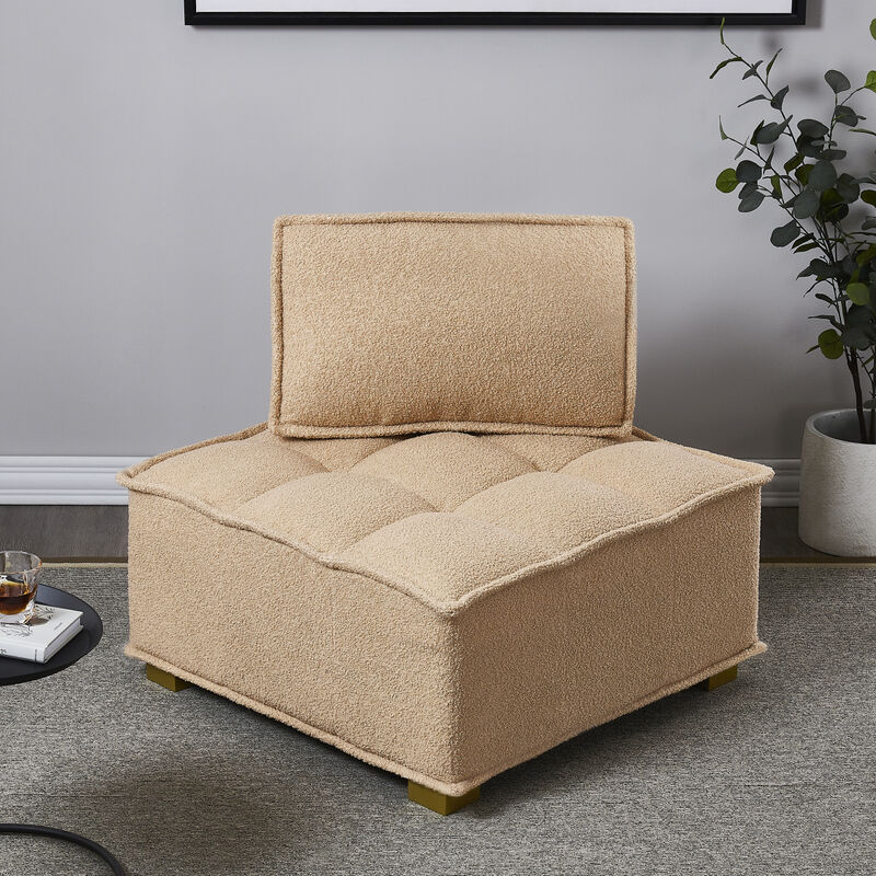 Lazy sofa ottoman with gold wooden legs teddy fabric (Khaki)