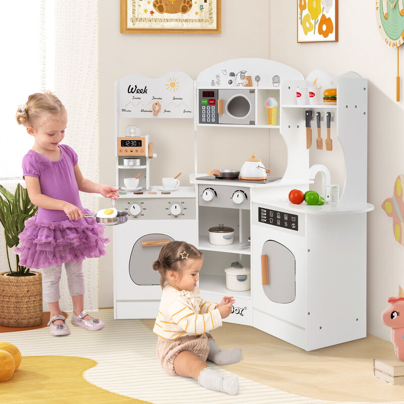 Multi-Feature Wooden Kitchen Set for Kids &ndash; Includes Slide, Coffee Machine, Sink & Stove