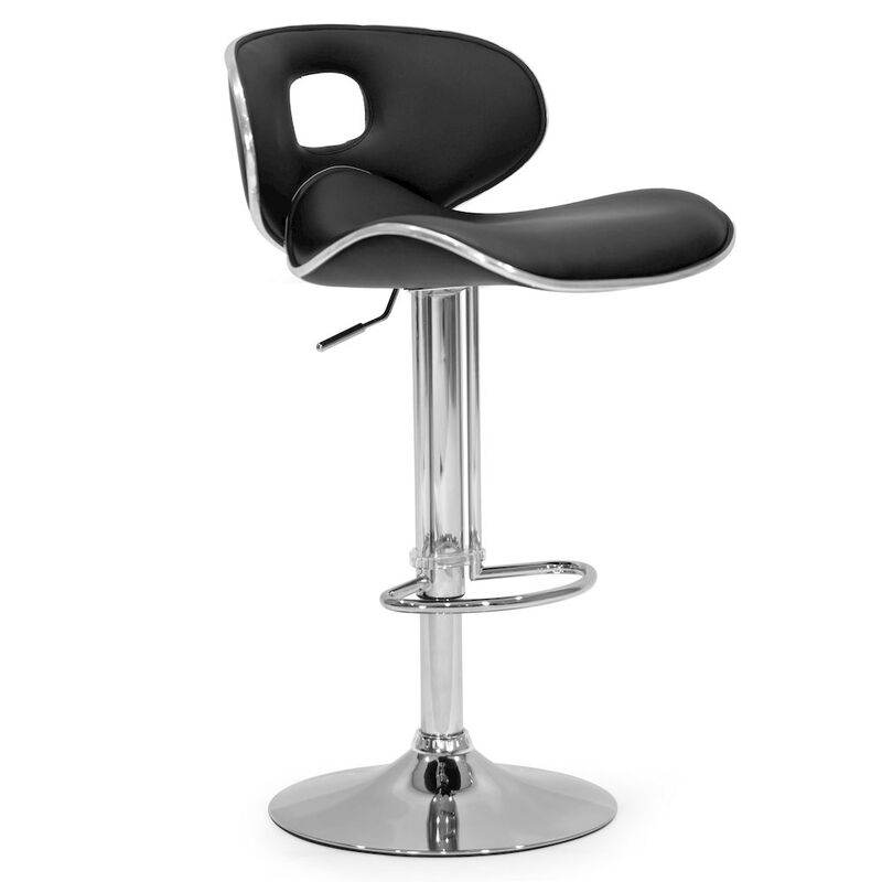 Glamour Home Set of 2 Adria Black Faux Leather Chrome Frame Adjustable Height Bar Stool
