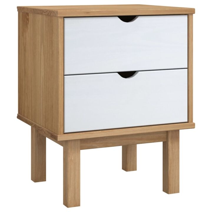 vidaXL OTTA Bedside Cabinet in Brown & White - Two-Drawer Solid Pinewood Nightstand/Side Cabinet - Scandinavian Design, Easy AssemblyIncluded, Spacious Storage - 18.1"x15.6"x22.4" Size
