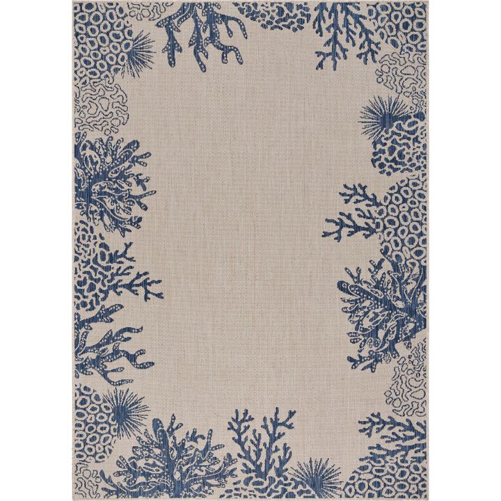 Coral Reef Bordered Rectangular Outdoor Area Throw Rug