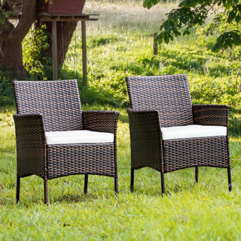 Hivvago 2 Pieces Outdoor PE Rattan Armchairs with Removable Cushions