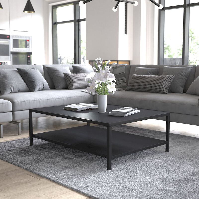 Flash Furniture 2 Tier Patio Coffee Table Black Coffee Table, Porch, or Poolside-Steel Leg Frame image number 9
