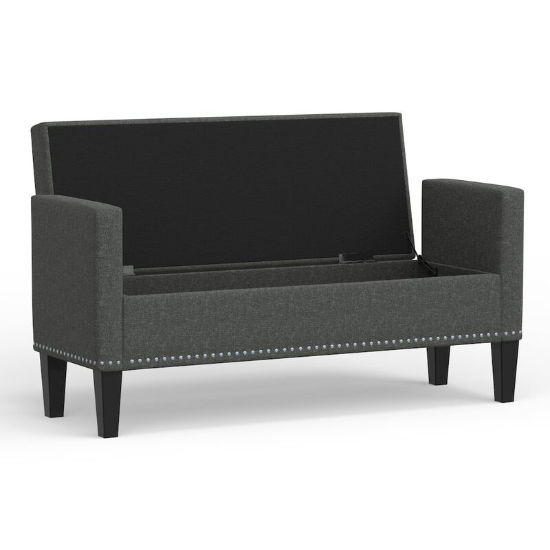 Rize Home 51.25 Storage Bench with Nailhead Trim - Dark Gray image number 2