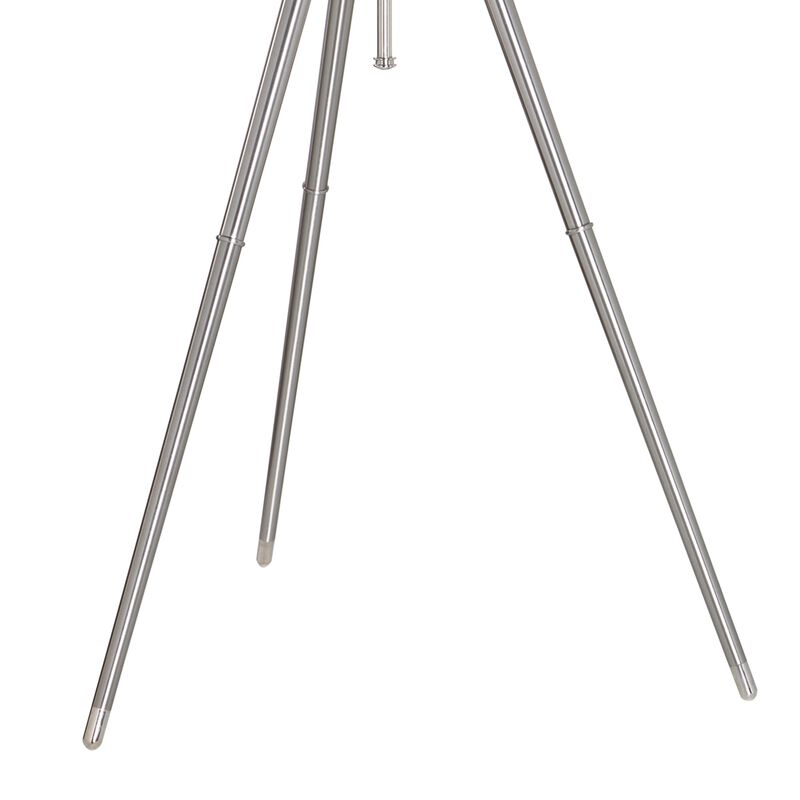 66 Inch Floor Lamp with White Drum Shade, Modern Chrome Metal Tripod Base - Benzara