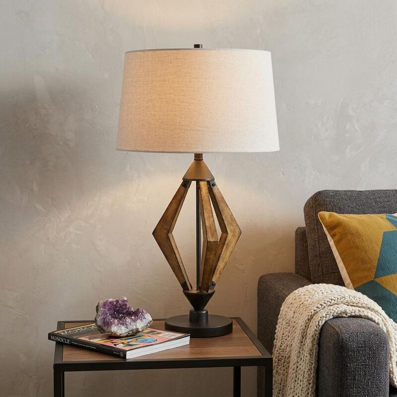 HomeRoots 30" Black Metal Lantern Table Lamp With Gray Empire Shade image number 1
