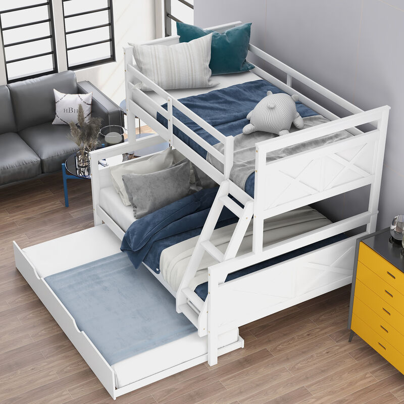 Merax Twin over Full Bunk Bed with Ladder, Twin Size Trundle, Safety Guardrail
