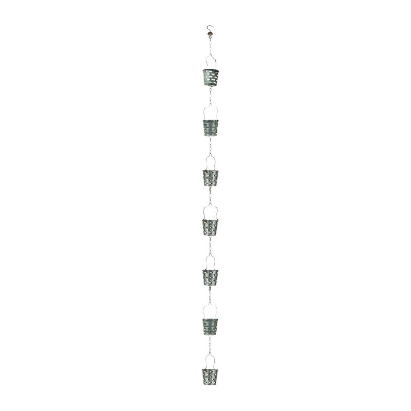 74 Inch Galvanized Metal Olive Bucket Rain Chain Gutter Home Downspout Accent image number 0