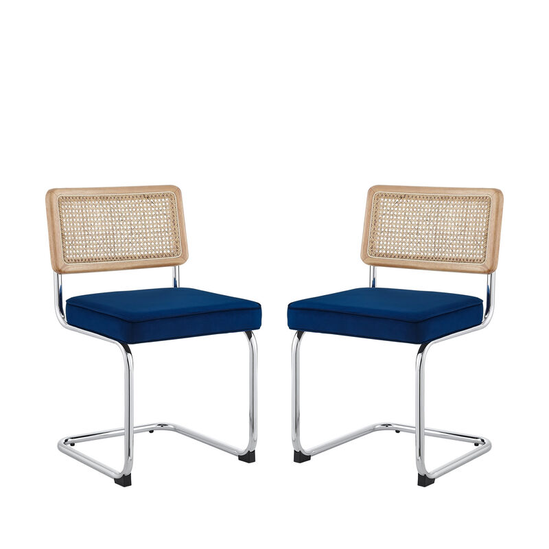 Hivvago Set of Two Navy Blue and Silver Upholstered Velvet Dining Side Chairs
