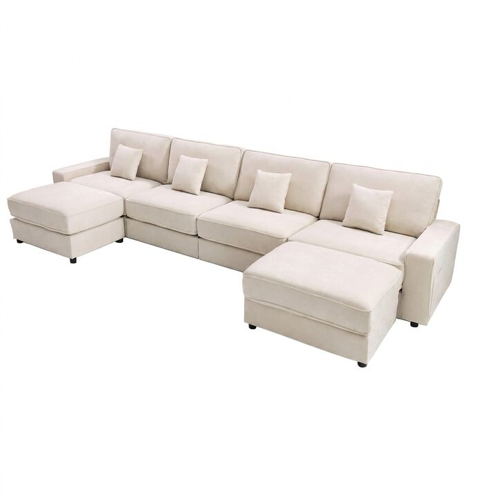 Vipbear 148" Modular U-Shaped Sectional Sofa, Oversized Couch with Movable Ottoman, Living Room