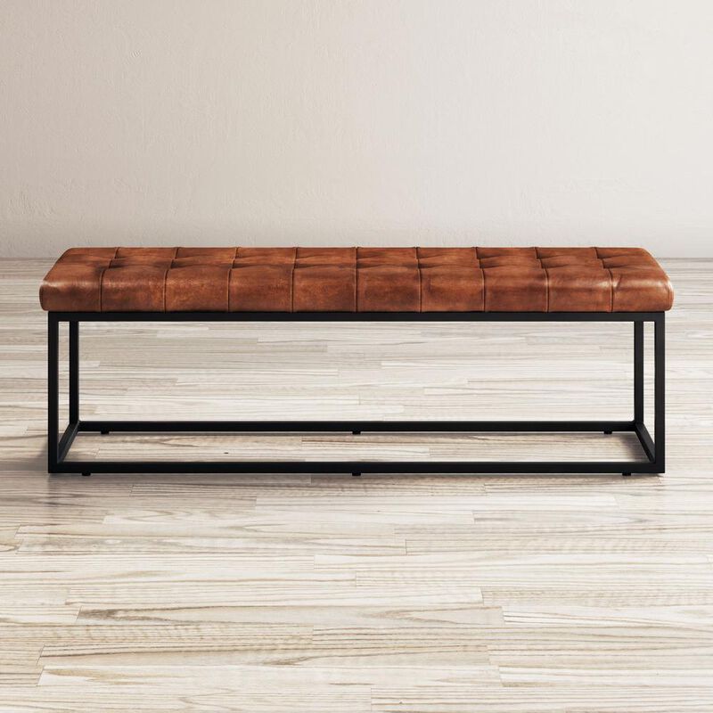 Jofran 55 Genuine Distressed Leather Ottoman Bench image number 4