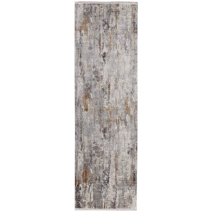 HomeRoots Abstract Power Loom Runner Rug With Fringe