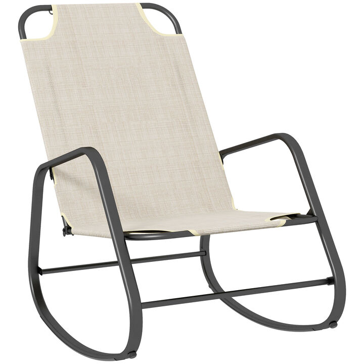 Outsunny Garden Rocking Chair, Outdoor Indoor Sling Fabric Rocker for Patio, Balcony, Porch, Light Brown