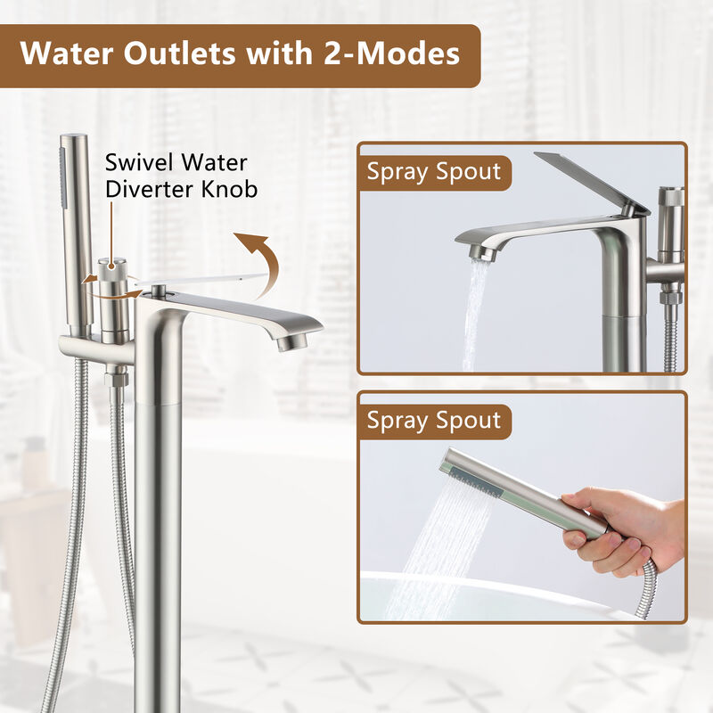Mondawe Single-Handle Freestanding Floor Mount Tub Filler Faucet with Handheld Shower