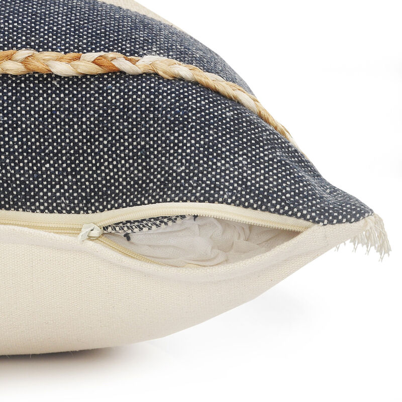 Luxury Jute Coastal Throw Pillow with Fringe &ndash; Decorative Accent Cushion for Sofa, Chair, or Bedroom