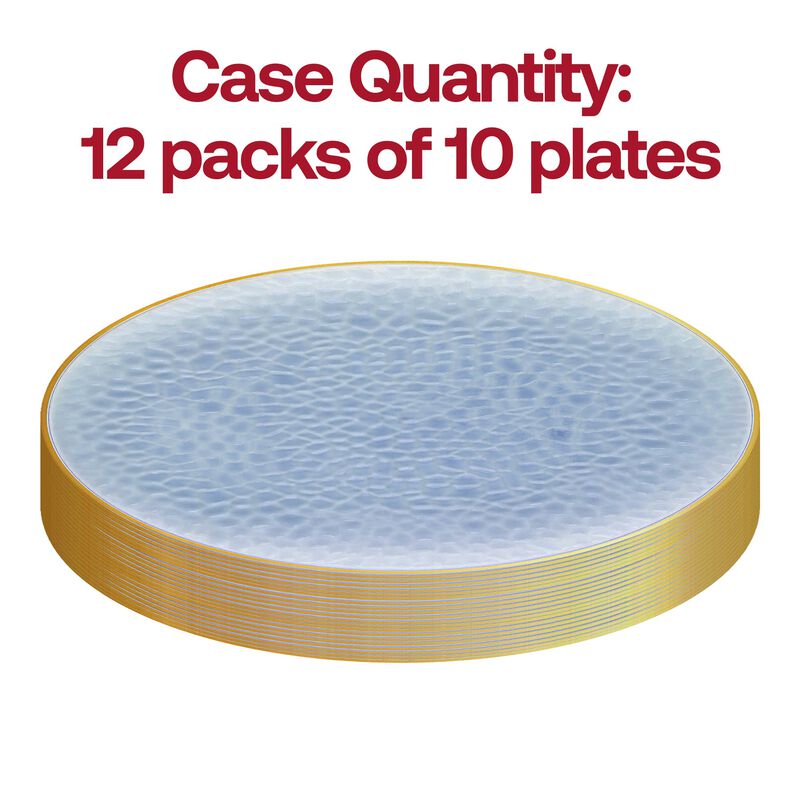 7.5" Clear Blue with Gold Rim Hammered Glass Plastic Salad Plates (120 Plates) image number 3
