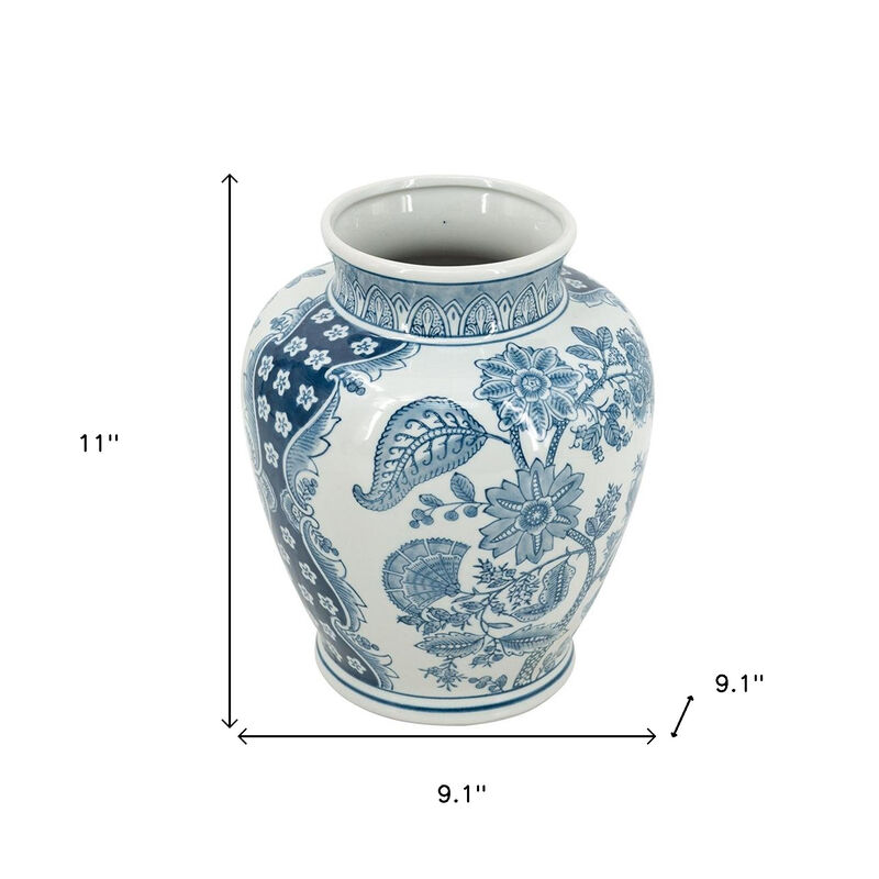 HomeRoots 11" Light Blue And White Floral Round Porcelain Jar image number 5