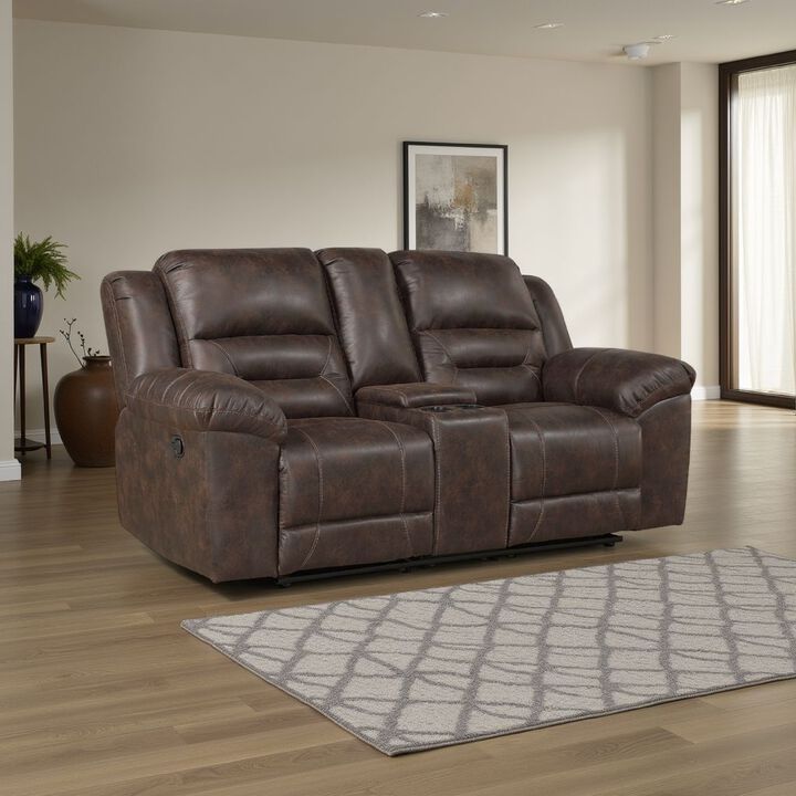 Henry Manual Double Reclining Loveseat, Console, Dark Brown Microfiber