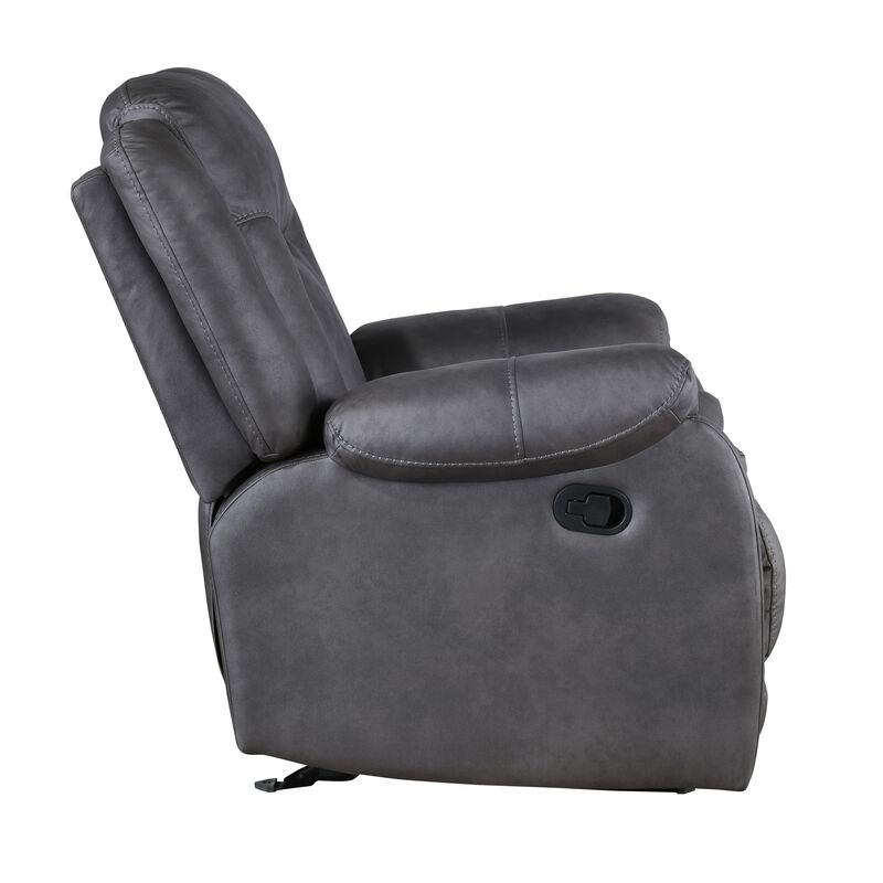 Olaf Manual Glider Recliner Chair, Plush Dark Gray Faux Leather - Benzara