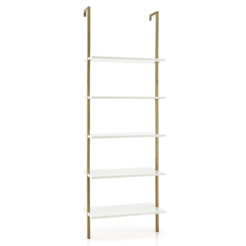 5 Tier Ladder Shelf Wall-Mounted Bookcase with Steel Frame