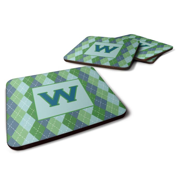 Caroline's Treasures CJ1020-WFC Monogram-Blue Argoyle Foam Coasters (Set of 4), Initial Letter W, 3.5 H x 3.5 W, Multicolor