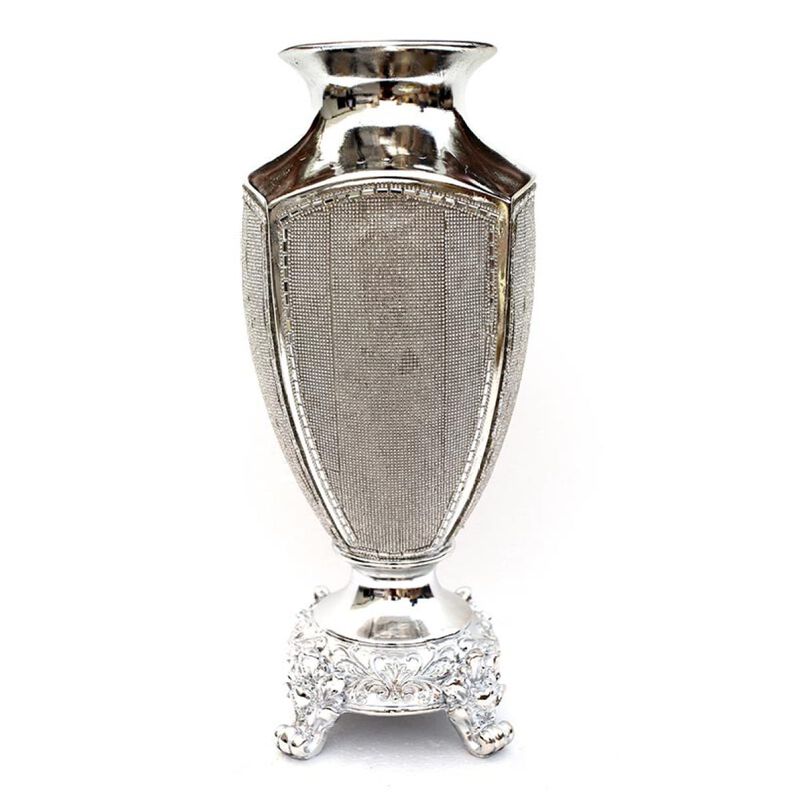 Chrome Plated Crystal Embellished Ceramic Vase