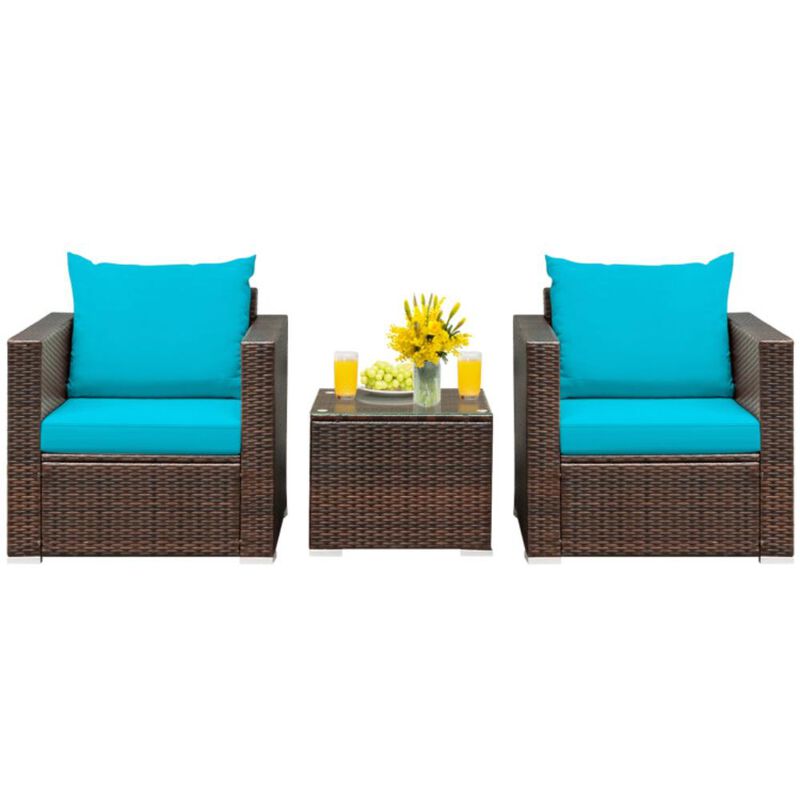 Hivvago 3 Pieces Patio Conversation Rattan Furniture Set with Cushion