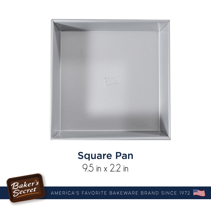 Baker's Secret 9.5" Square Cake Pan , Non-stick Coating, Aluminized Steel, Silver, Superb Collection