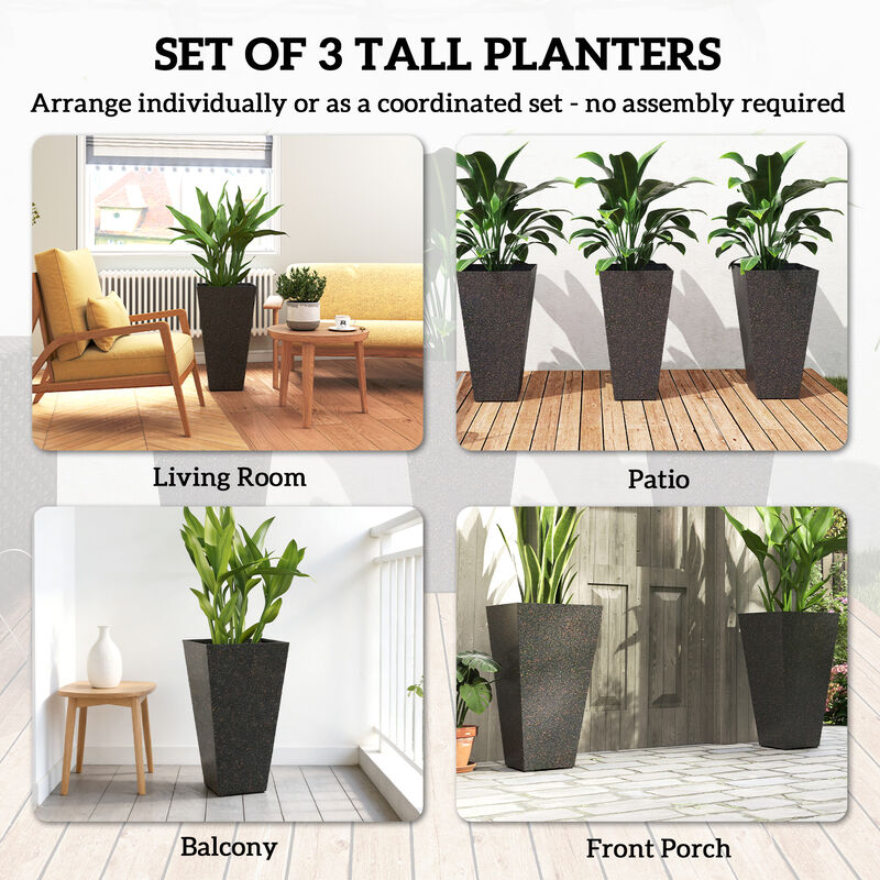 Hivvago 3-Pack 28" Tapered Planters with Marble Finish image number 3