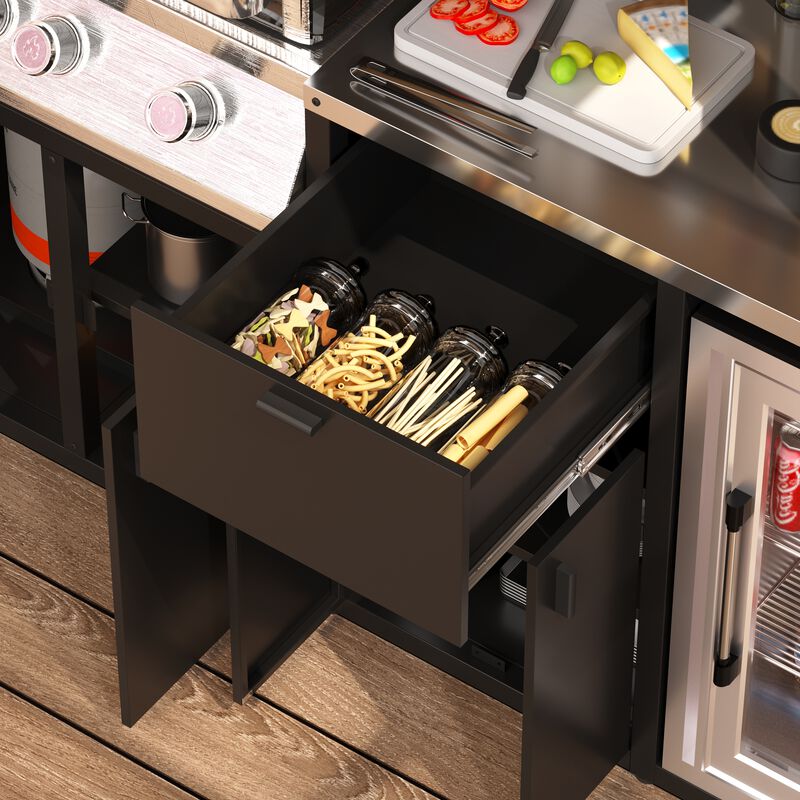 FUFU&GAGA Heavy-Duty Cedarwood BBQ Pavilion with Stainless Steel Countertop & Integrated Storage - Galvanized Steel Frame, Woodgrain Red/Brown & Black (89 in. W x 28.8 in. D x [Height] in. H) image number 6