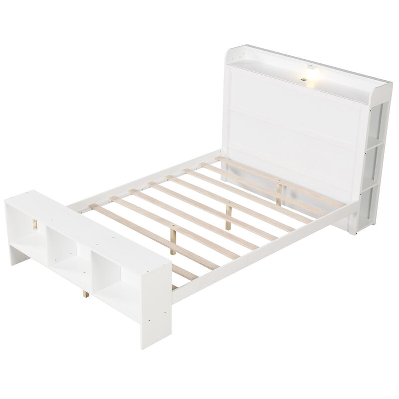 LED Headboard Bed Frame with 2 USB Ports and Hidden Storage Shelf