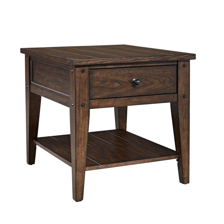 Liberty Furniture Lake House End Table in Rustic Brown Oak