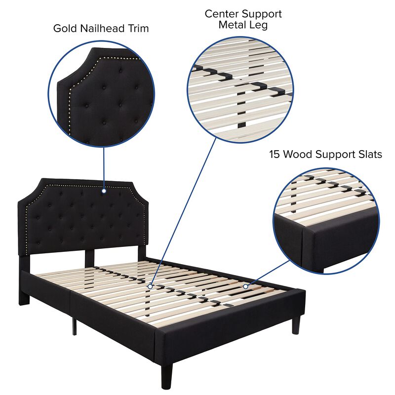 Flash Furniture Brighton Full Size Tufted Upholstered Platform Bed in Black Fabric