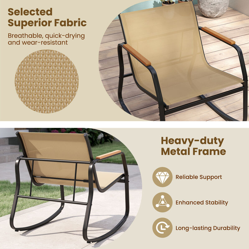 Brown 3-Piece Outdoor Rocking Bistro Set with Side Table and Storage Bag image number 5