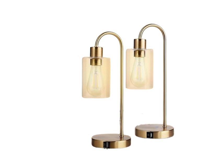 Dimmable LED USB C Glass Brass Nightstand Lamps Set Of 2 For Living Room Bedroom image number 0