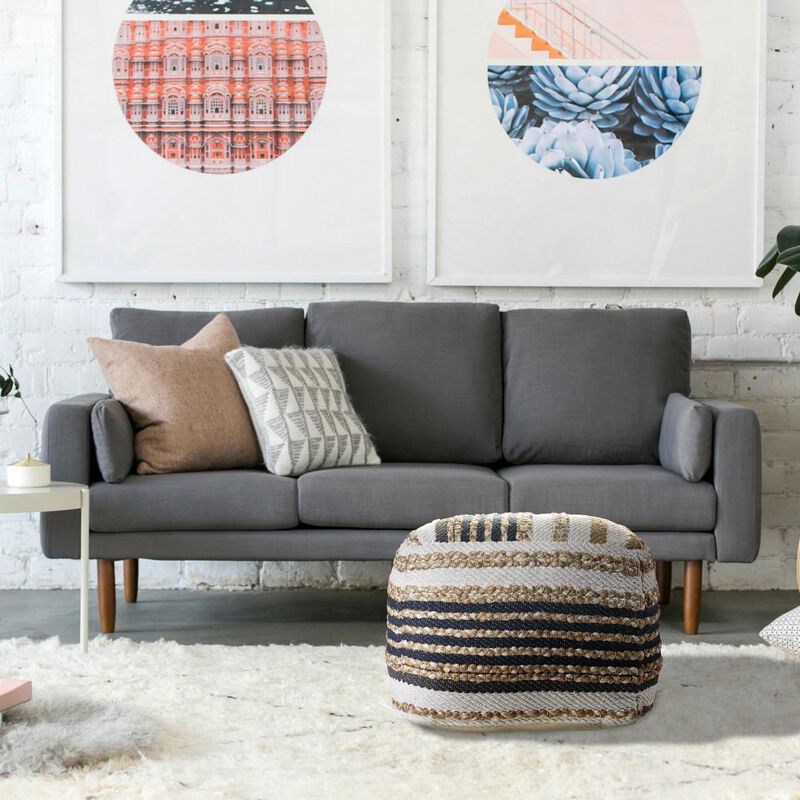 Hivvago 18 Inch Tan Geometric Pouf Ottoman