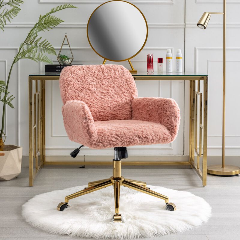 Swivel Home Office Chair with Golden Metal Base, Adjustable Desk Chair, Vanity Chair image number 1