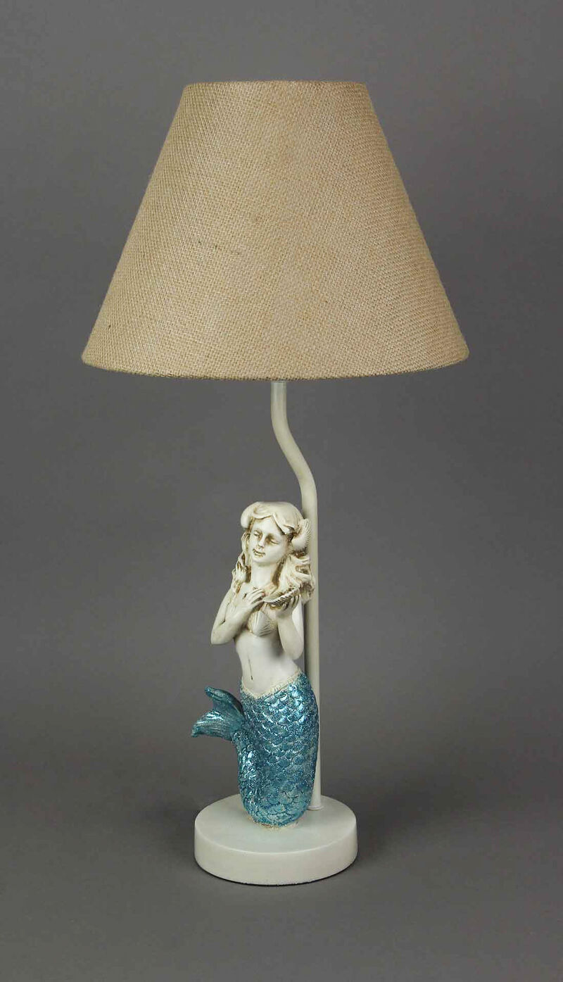 Blue Glitter Tail Mermaid Nautical Table Lamp Burlap Coastal Decor accent light image number 1