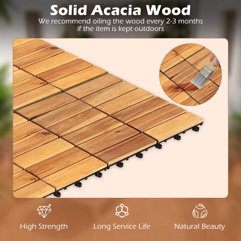 Acacia Wood Interlocking Deck Tiles 54 Piece Set for Outdoor Patio Flooring-Natural image number 5
