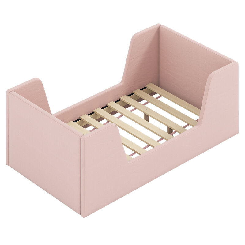 Velvet Upholstered Toddler Bed Frame with Protective Safety Rails image number 0
